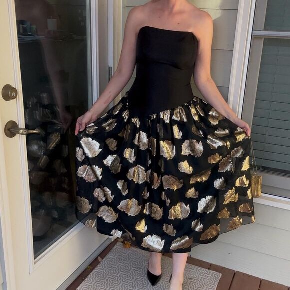 Vintage 1990s Gunne Sax Jessica McClintock Metallic Holiday Cocktail Dress - Picture 11 of 16